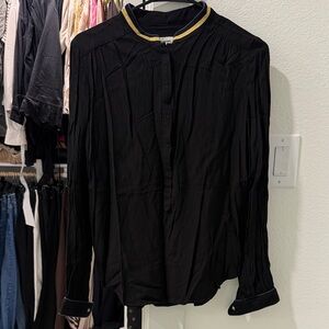 Velvet collar black blouse